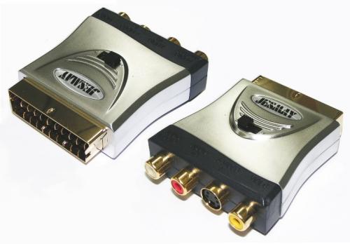 Moulded Scart 21 Pin to 3 RCA Jack & Mini Din 4 Pin (S-Video) + Switch Gold